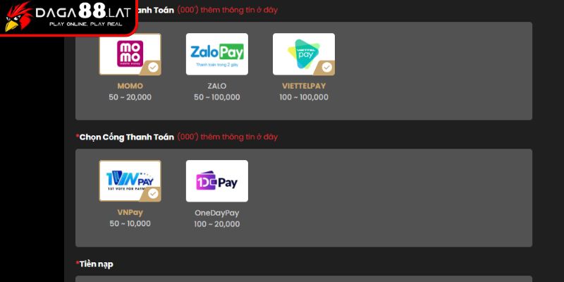 Nạp Tiền DAGA88 - Hướng Dẫn Chi Tiết, An Toàn Và Nhanh Chóng 2 Nạp tiền DAGA88 qua ví điện tử