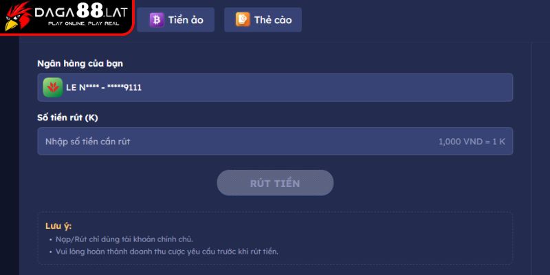 Rút Tiền DAGA88 - Hướng Dẫn Chi Tiết, Nhanh Gọn Và An Toàn 3 Chọn phương thức rút
