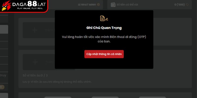 Rút Tiền DAGA88 - Hướng Dẫn Chi Tiết, Nhanh Gọn Và An Toàn 1 Tài khoản rút tiền DAGA88 khớp thông tin